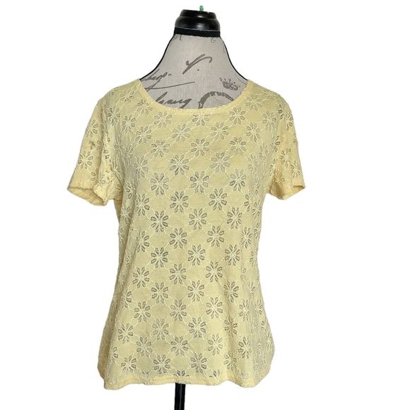 Covington Womens Blouse Size Large Floral Yellow Short Sleeve Embroidered Thread - Picture 1 of 16